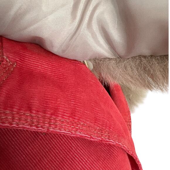 Upcycled Red Corduroy Fur Collar Jacket Penny Lane Mob Wife Boho Glam 70s Style - Picture 7 of 9
